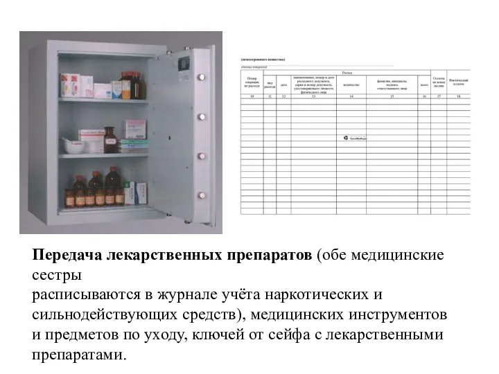 Передача лекарственных препаратов (обе медицинские сестры расписываются в журнале учёта