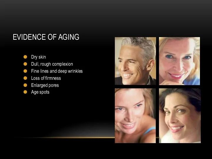 EVIDENCE OF AGING Dry skin Dull, rough complexion Fine lines