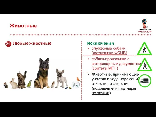 Животные Исключения служебные собаки (сотрудники ФОИВ) собаки-проводники с ветеринарным документом