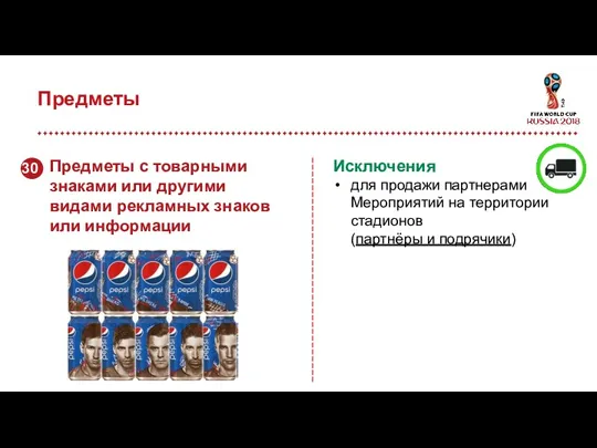 Предметы Исключения для продажи партнерами Мероприятий на территории стадионов (партнёры