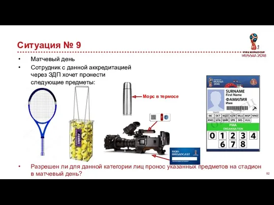 Ситуация № 9 Матчевый день Сотрудник с данной аккредитацией через