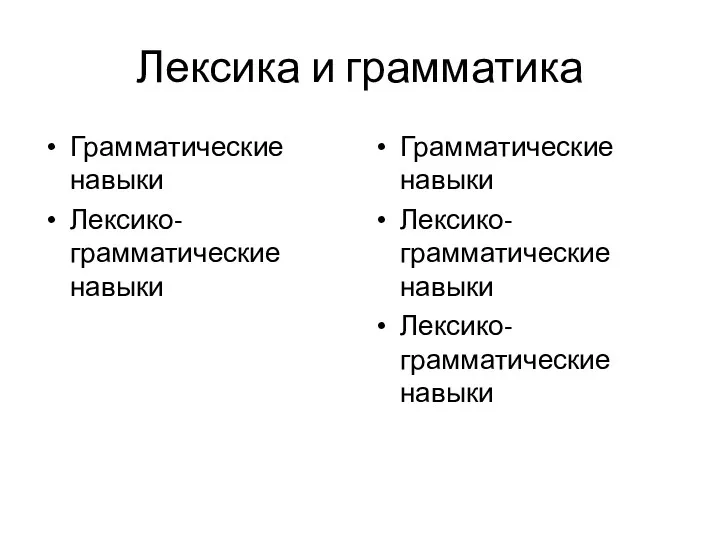 Лексика и грамматика Грамматические навыки Лексико-грамматические навыки Грамматические навыки Лексико-грамматические навыки Лексико-грамматические навыки