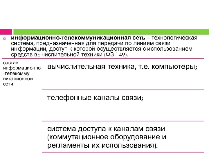 информационно-телекоммуникацион­ная сеть – технологическая система, пред­назначенная для передачи по линиям