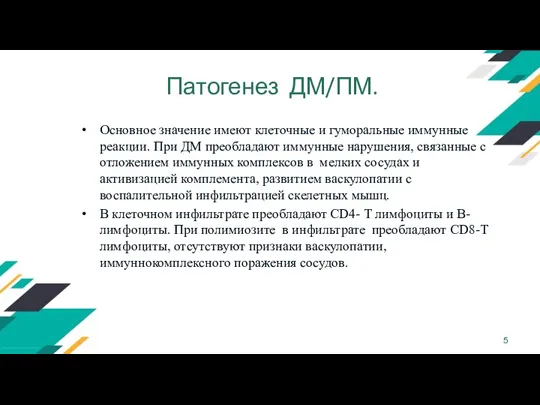 Патогенез ДМ/ПМ. Основное значение имеют клеточные и гуморальные иммунные реакции.