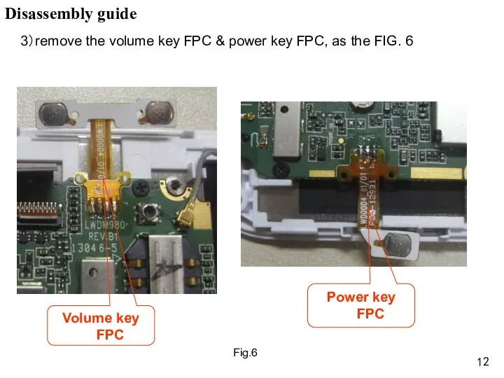 3）remove the volume key FPC & power key FPC, as