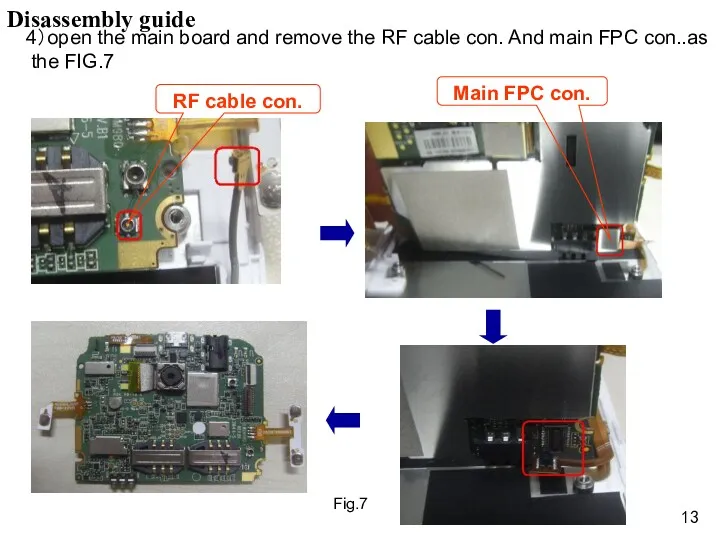 4）open the main board and remove the RF cable con.