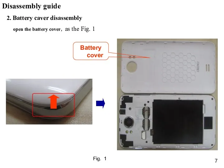 2. Battery caver disassembly open the battery cover，as the Fig.