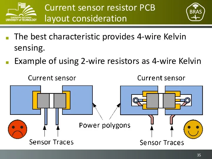 Current sensor resistor PCB layout consideration The best characteristic provides