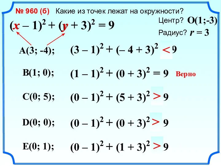 (x – 1)2 + (y + 3)2 = 9 №