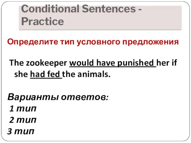 Conditional Sentences - Practice Определите тип условного предложения The zookeeper