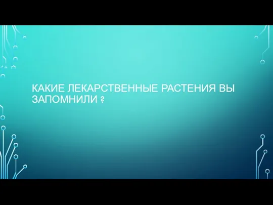 КАКИЕ ЛЕКАРСТВЕННЫЕ РАСТЕНИЯ ВЫ ЗАПОМНИЛИ ?