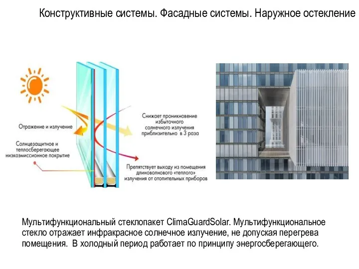 Мультифункциональный стеклопакет ClimaGuardSolar. Мультифункциональное стекло отражает инфракрасное солнечное излучение, не