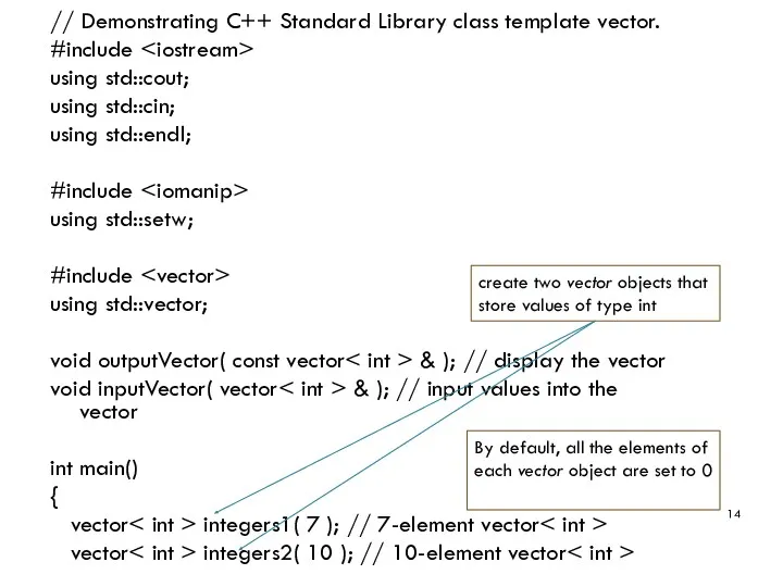 // Demonstrating C++ Standard Library class template vector. #include using