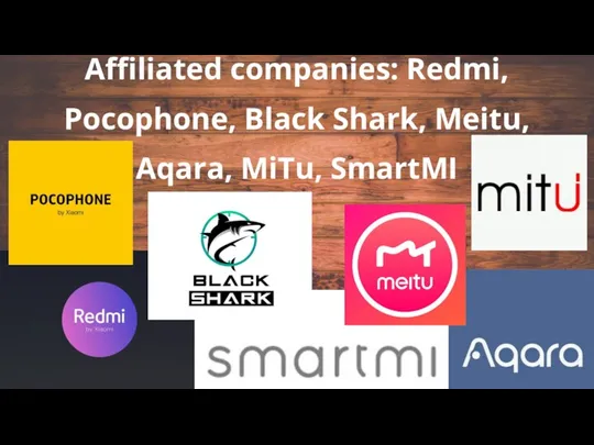 Affiliated companies: Redmi, Pocophone, Black Shark, Meitu, Aqara, MiTu, SmartMI