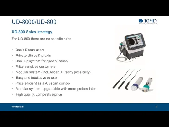 UD-8000/UD-800 www.tomey.de UD-800 Sales strategy For UD-800 there are no