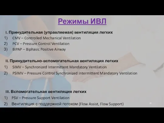 Режимы ИВЛ I. Принудительная (управляемая) вентиляция легких CMV – Controlled