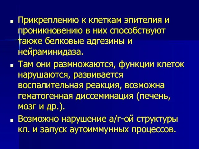 Прикреплению к клеткам эпителия и проникновению в них способствуют также