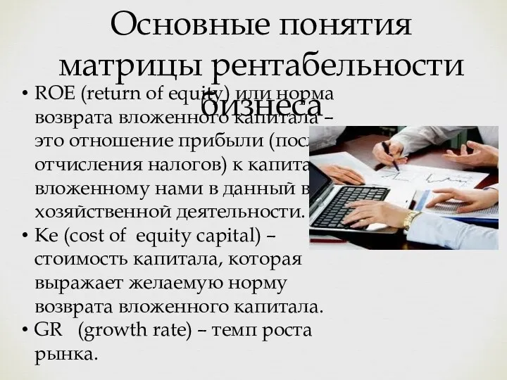 Основные понятия матрицы рентабельности бизнеса ROE (return of equity) или