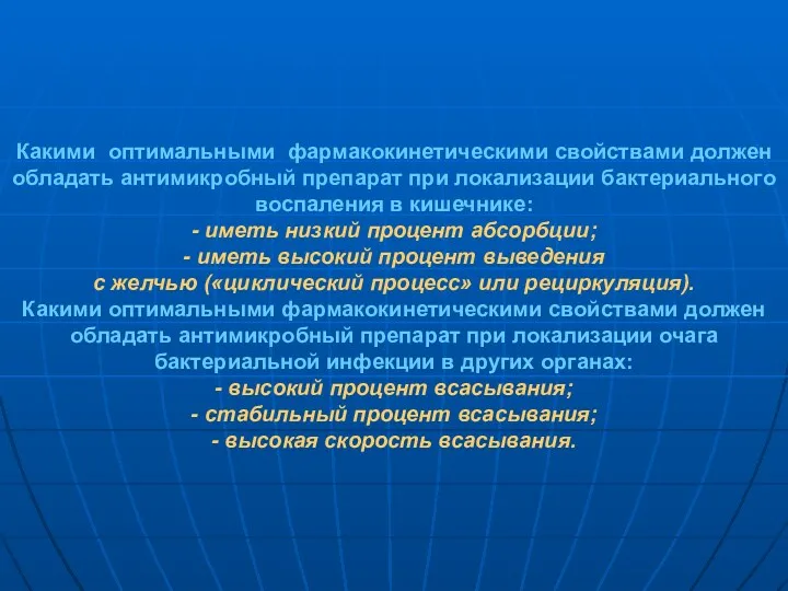 Какими оптимальными фармакокинетическими свойствами должен обладать антимикробный препарат при локализации