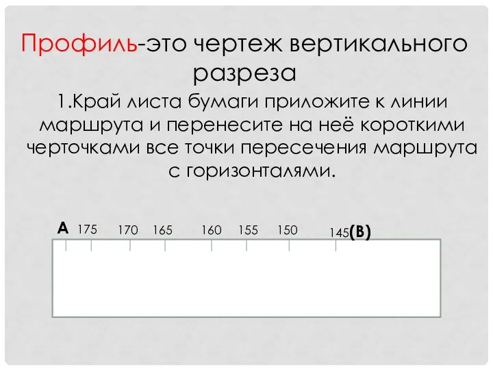 Профиль-это чертеж вертикального разреза 1.Край листа бумаги приложите к линии