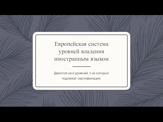 Европейская система уровней владения иностранным языком Делится на 6 уровней, 5 из которых подлежат сертификации.