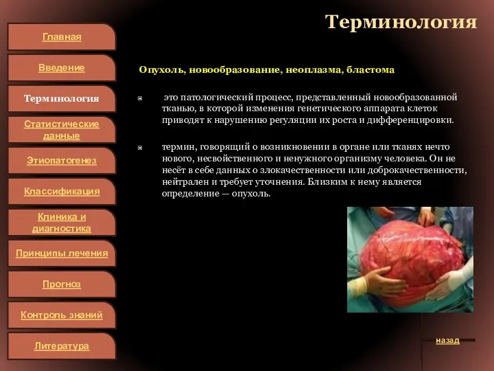 Терминология Опухоль, новообразование, неоплазма, бластома это патологический процесс, представленный новообразованной