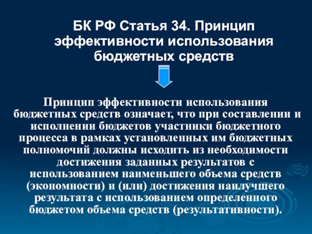 БК РФ Статья 34. Принцип эффективности использования бюджетных средств Принцип