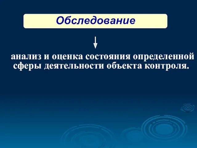 Обследование анализ и оценка состояния определенной сферы деятельности объекта контроля.