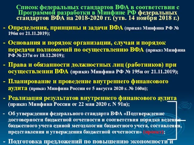 Список федеральных стандартов ВФА в соответствии с Программой разработки в