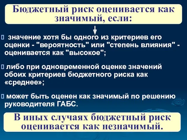 Бюджетный риск оценивается как значимый, если: значение хотя бы одного