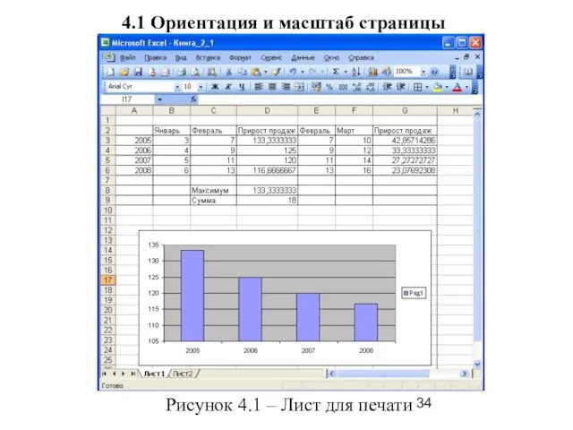 4.1 Ориентация и масштаб страницы Рисунок 4.1 – Лист для печати