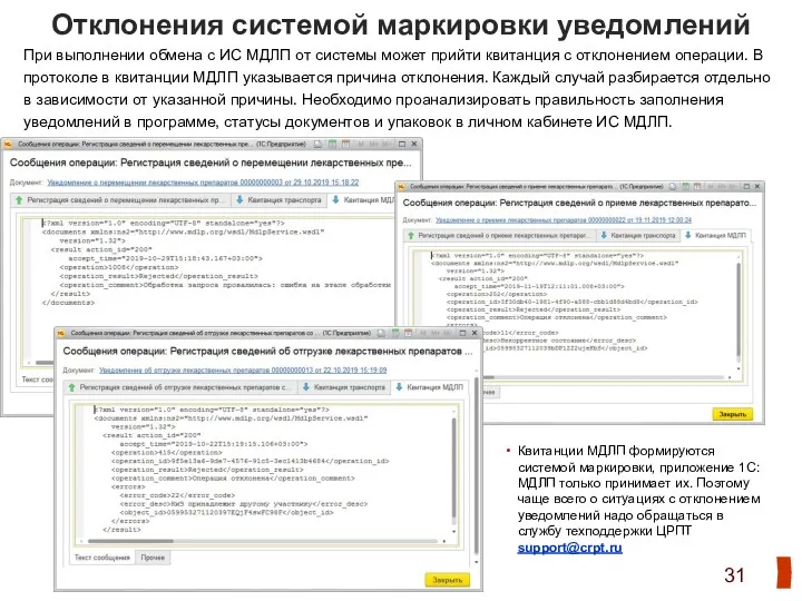 Отклонения системой маркировки уведомлений При выполнении обмена с ИС МДЛП