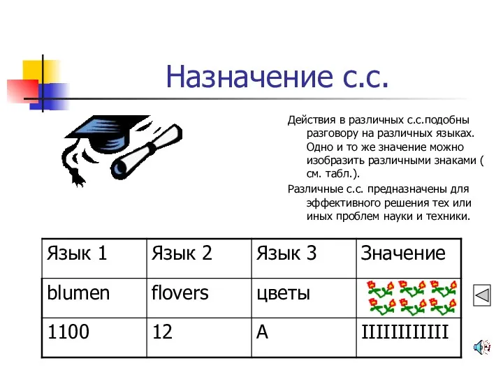 Назначение с.с. Действия в различных с.с.подобны разговору на различных языках.Одно