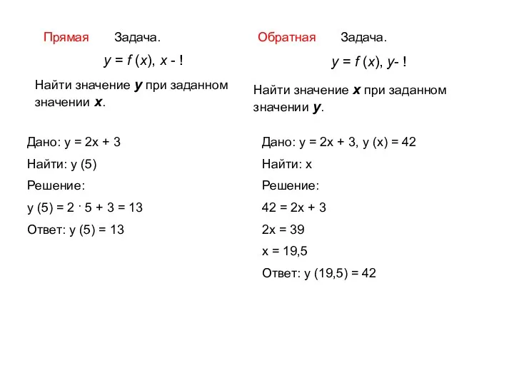 Задача. у = f (x), x - ! Найти значение у при заданном