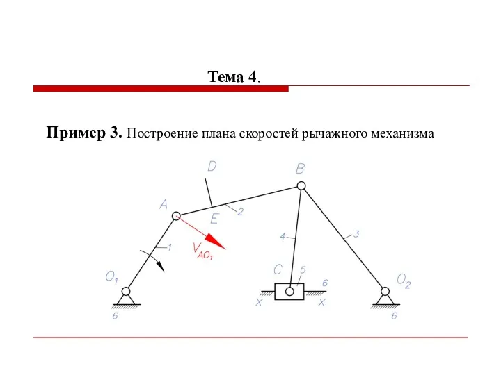 Тема 4. Пример 3. Построение плана скоростей рычажного механизма