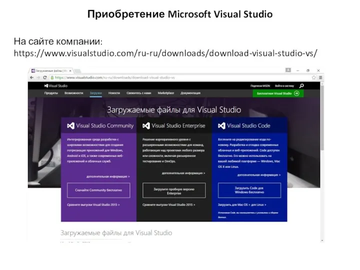 Приобретение Microsoft Visual Studio На сайте компании: https://www.visualstudio.com/ru-ru/downloads/download-visual-studio-vs/