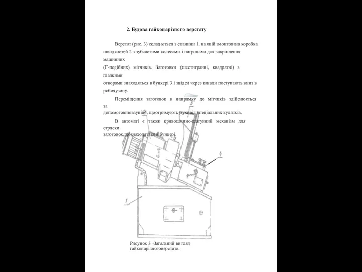 2. Будова гайконарізного верстату Верстат (рис. 3) складається з станини