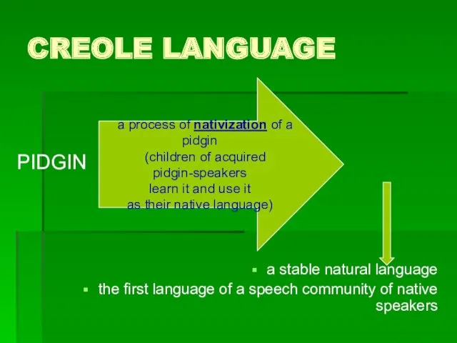 CREOLE LANGUAGE PIDGIN CREOLE a stable natural language the first