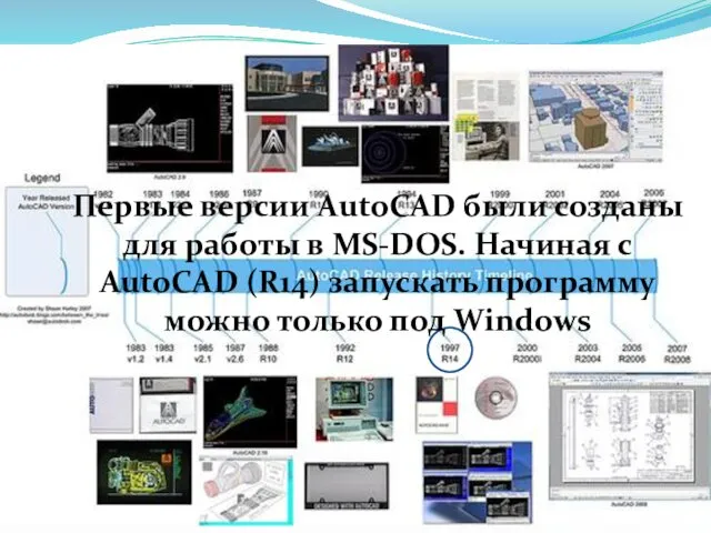 Первые версии AutoCAD были созданы для работы в MS-DOS. Начиная с AutoCAD (R14)