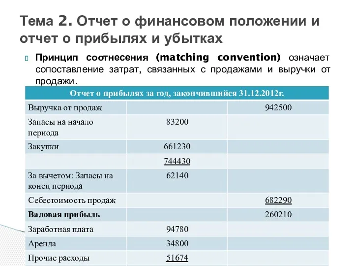 Принцип соотнесения (matching convention) означает сопоставление затрат, связанных с продажами