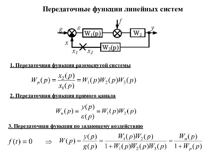 Передаточные функции линейных систем 1. Передаточная функция разомкнутой системы 2.