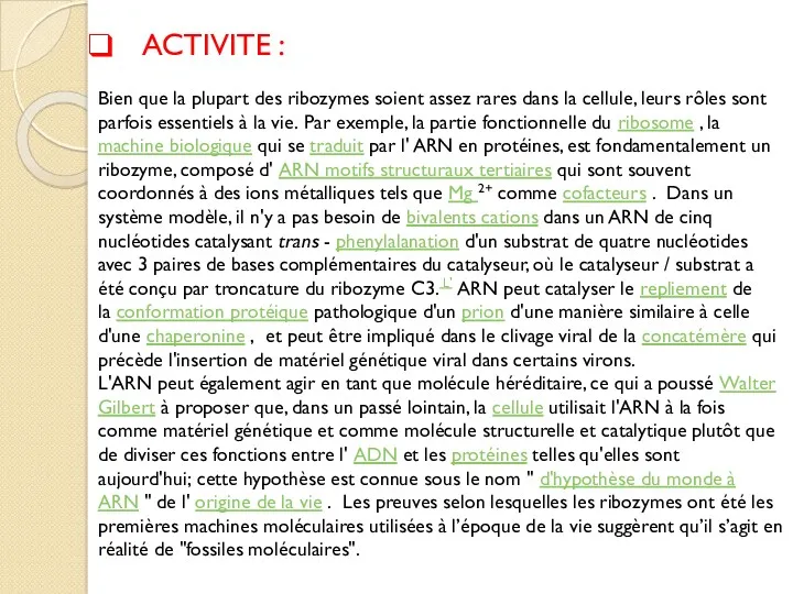 Bien que la plupart des ribozymes soient assez rares dans