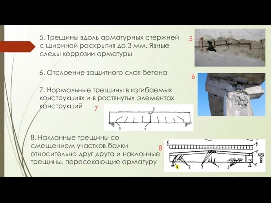 5. Трещины вдоль арматурных стержней с шириной раскрытия до 3