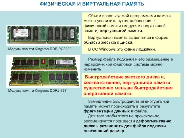 ФИЗИЧЕСКАЯ И ВИРТУАЛЬНАЯ ПАМЯТЬ Модуль памяти Kingmax DDR2-667 Модуль памяти