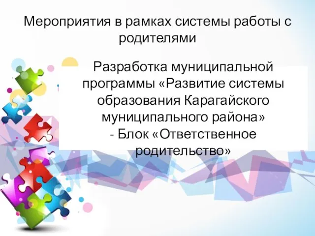 Разработка муниципальной программы «Развитие системы образования Карагайского муниципального района» -