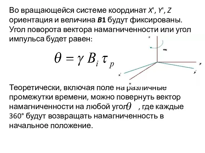 Во вращающейся системе координат X', Y', Z ориентация и величина