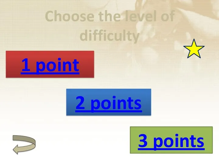 Choose the level of difficulty 1 point 2 points 3 points