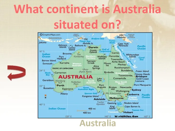 What continent is Australia situated on? Australia