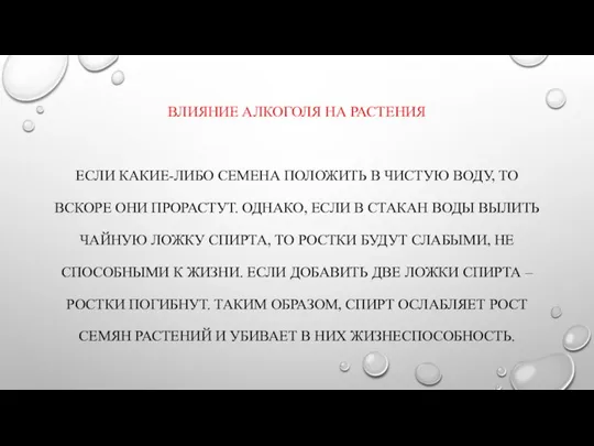 ВЛИЯНИЕ АЛКОГОЛЯ НА РАСТЕНИЯ ЕСЛИ КАКИЕ-ЛИБО СЕМЕНА ПОЛОЖИТЬ В ЧИСТУЮ