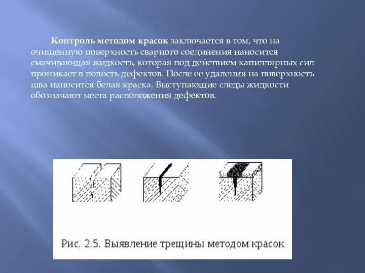 Контроль методом красок заключается в том, что на очищенную поверхность